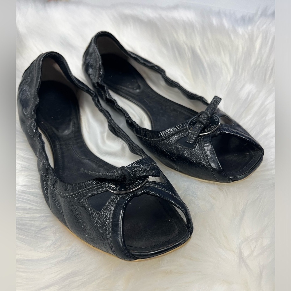 Tod's Black Peep Toe Flats